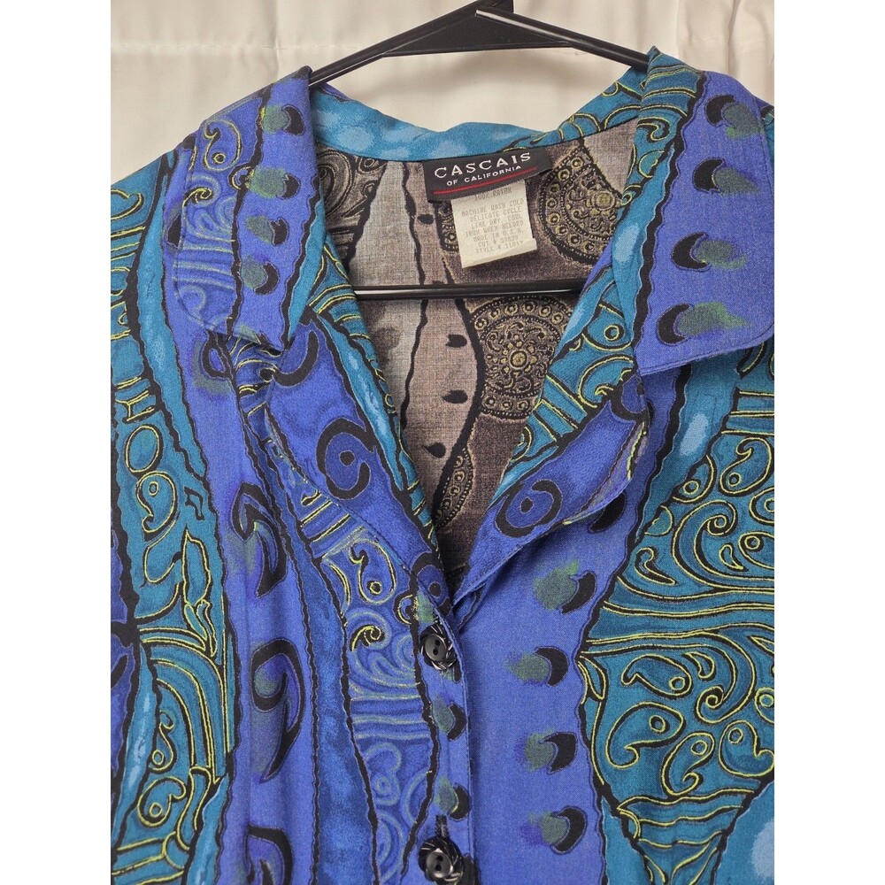 Vintage Cascais California Dress Size 16 Blue Abstract Paisley Sleeveless USA - Picture 6 of 9